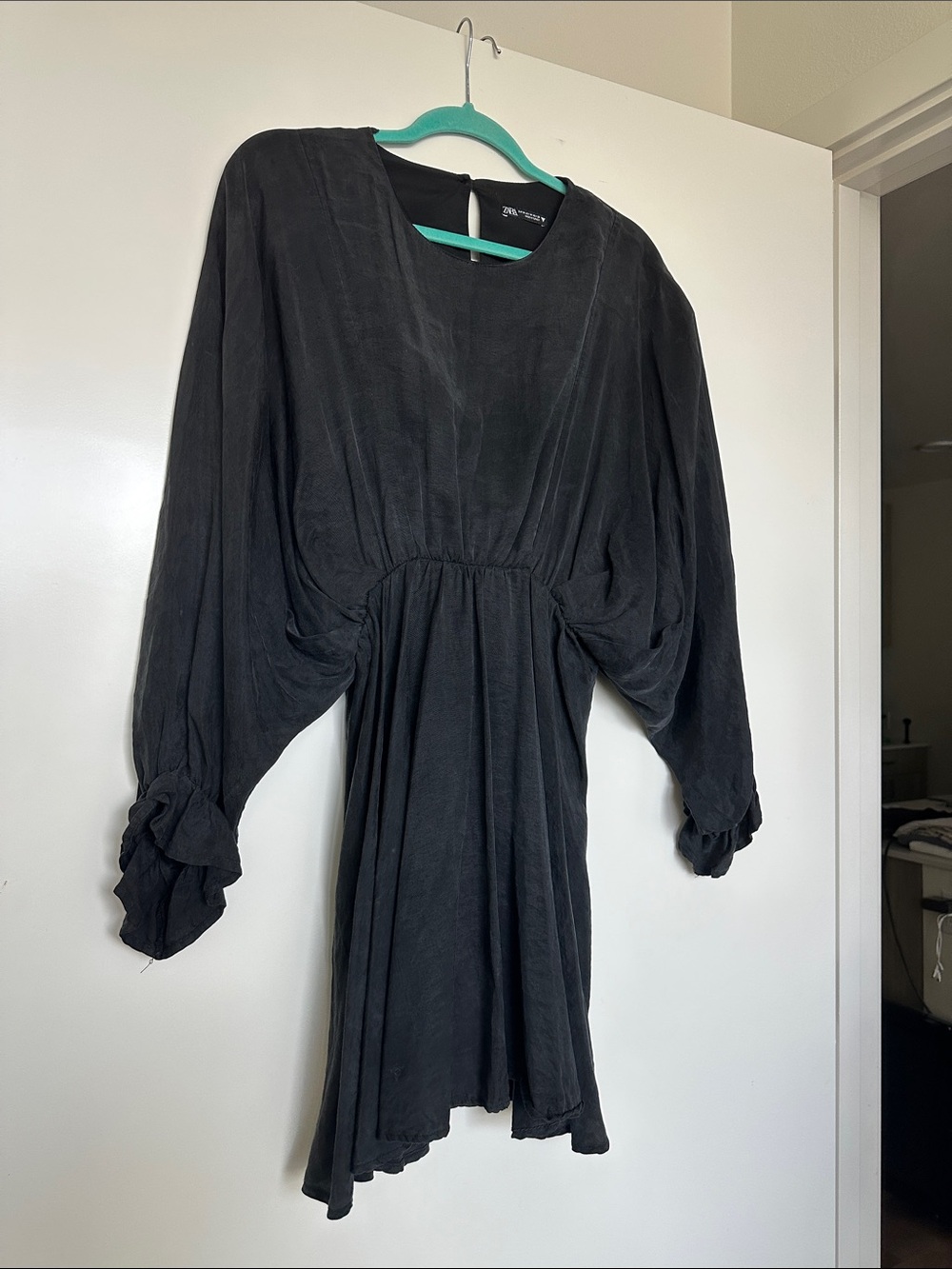 Zara Black Long Sleeve Dolman Mini Dress